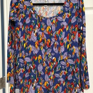 LuLaRoe Blue and Purple Graphic Long Sleeve Blouse